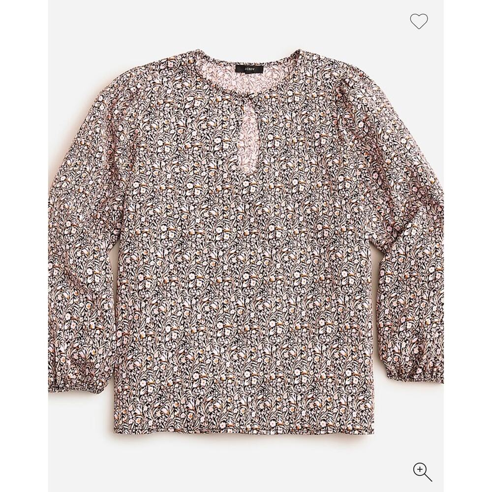 J. Crew Puff-Sleeve Satin-Back Crepe Top in Floral Flourish Keyhole Medium NWOT